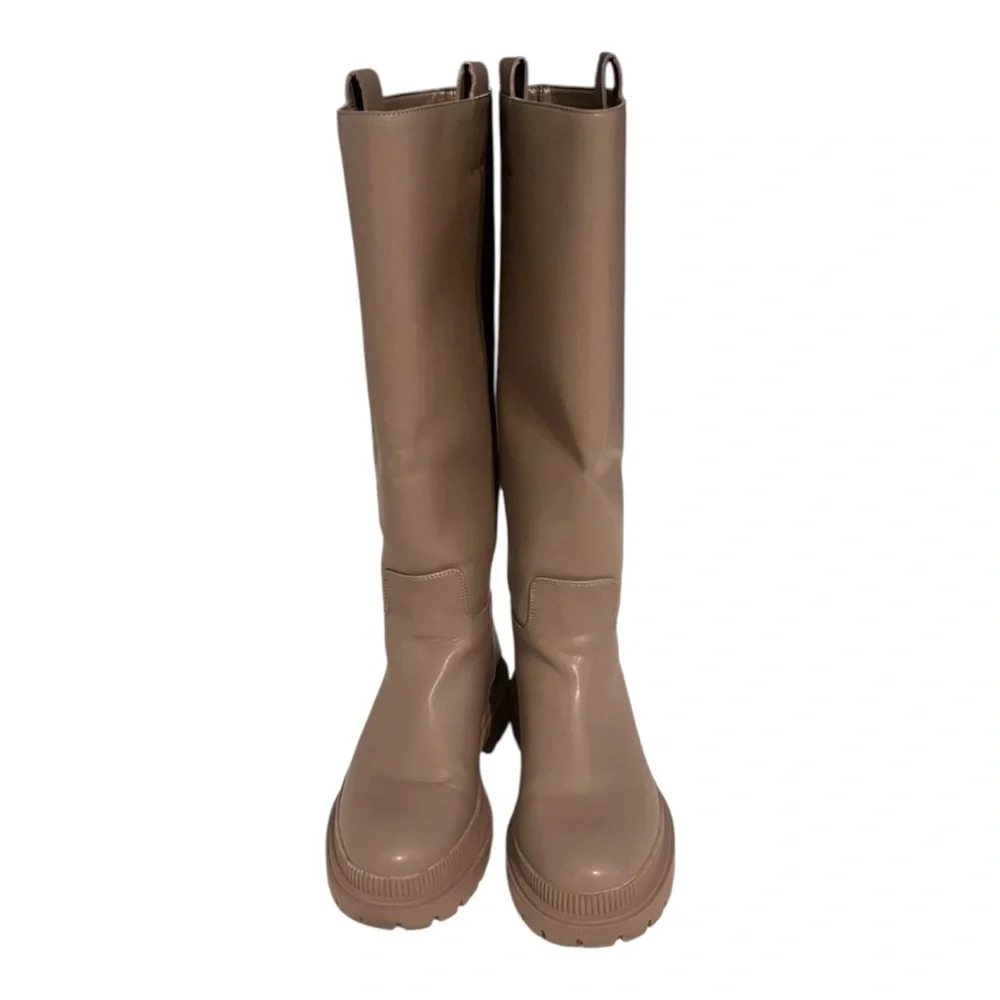 H&M Dark Taupe Knee High Chunky Lug Sole‎ Boots Faux Leather Size  7